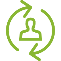 Icon einer Person mit einer Wiederholungsschleife