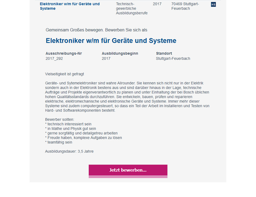 Bewerbung im Jobmatcher