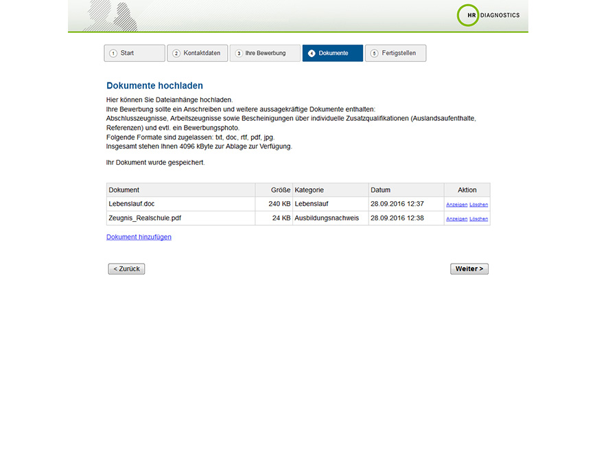 Dokumente hochladen im Jobmatcher